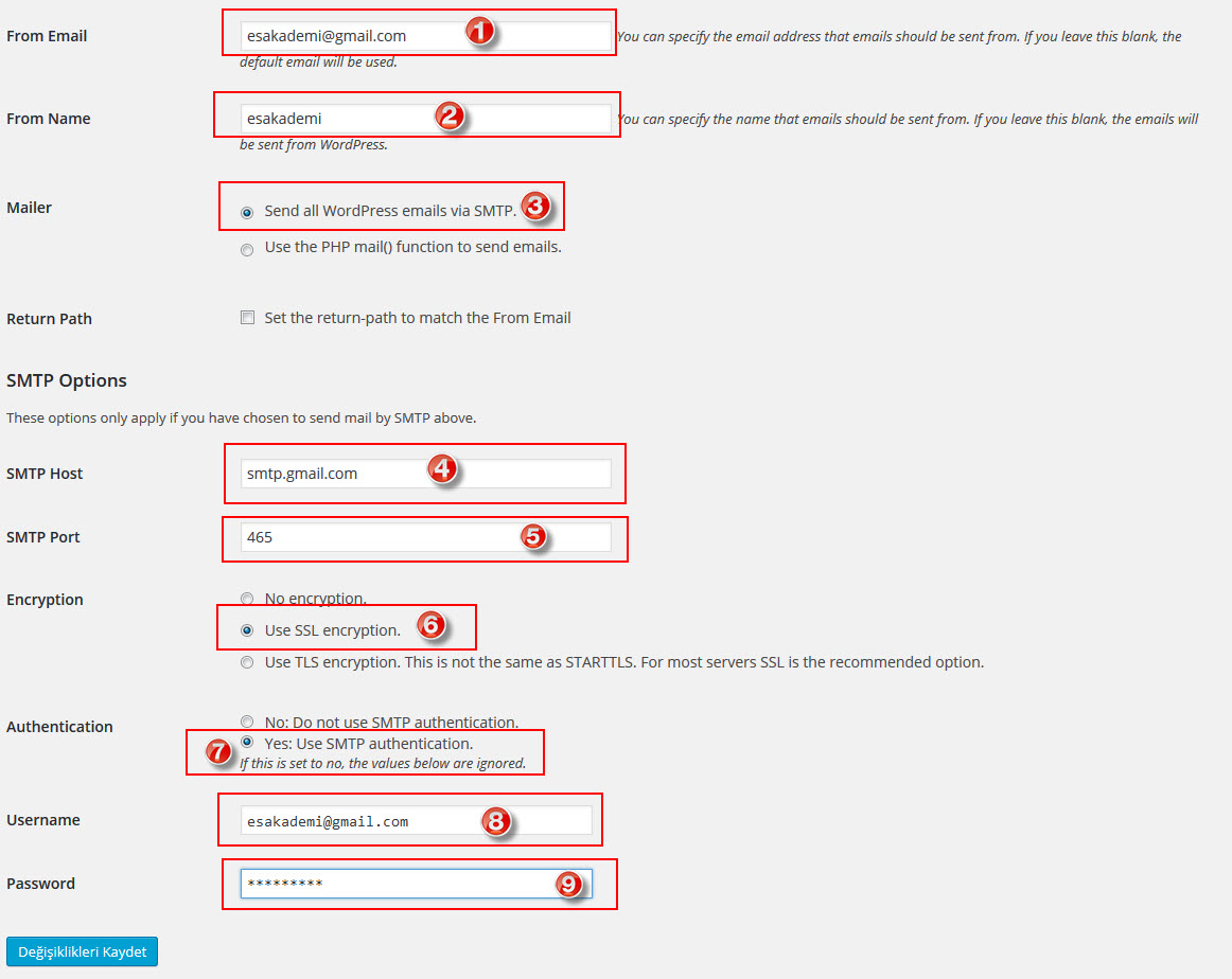 wordpress-mail-ayarlari