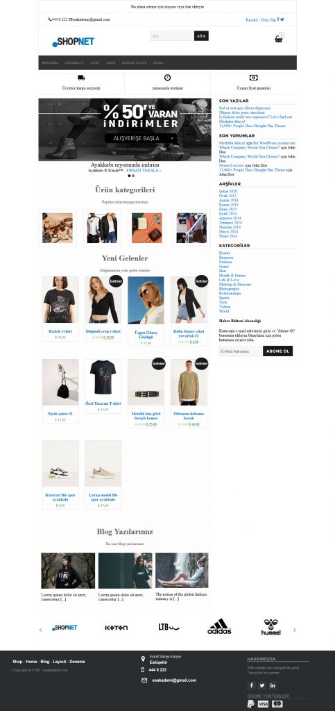 shopnet - e-ticaret teması